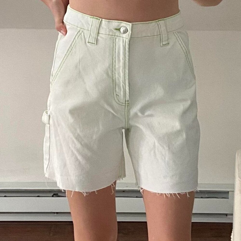 Wild Fable High-Rise Utility Shorts – White with Green Stitching